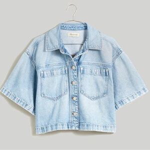 Madewell Sky Blue Button-Up Crop Top